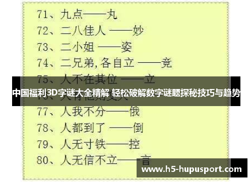 中国福利3D字谜大全精解 轻松破解数字谜题探秘技巧与趋势